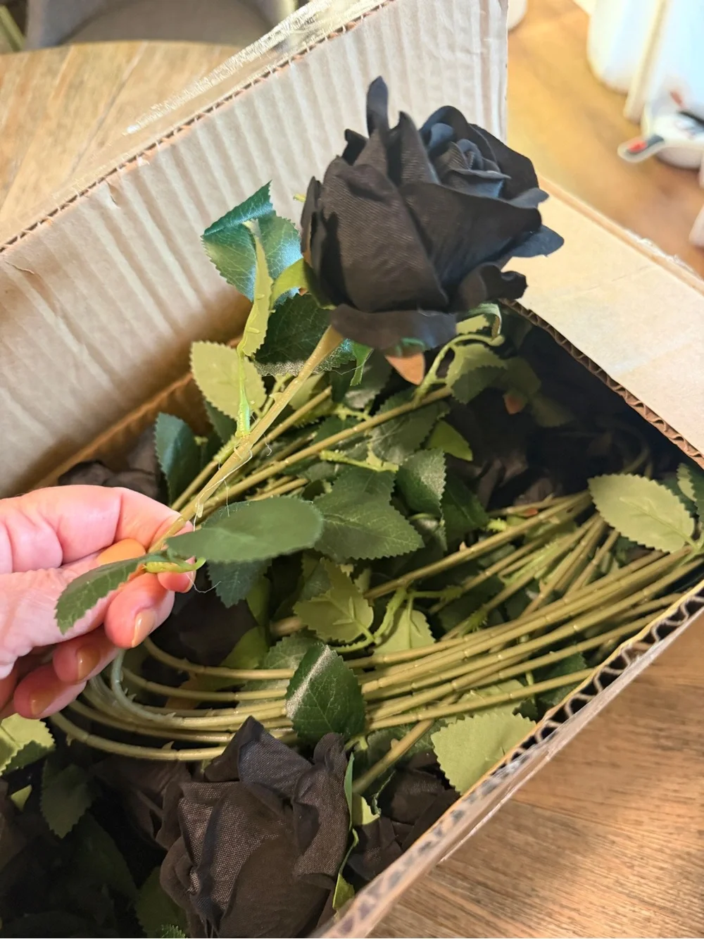 NWT long stem black roses box of 60 count artificial flowers